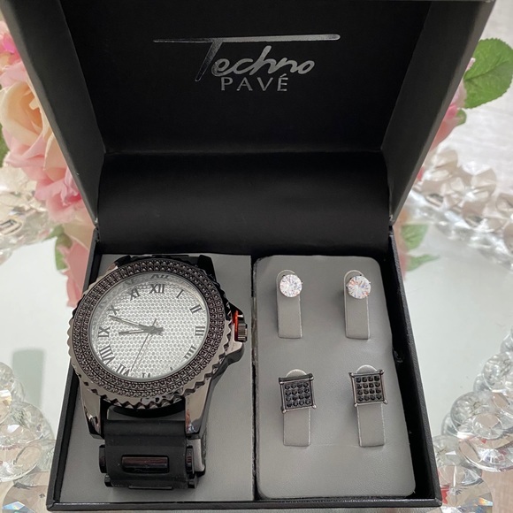 Black silicon watch earring set